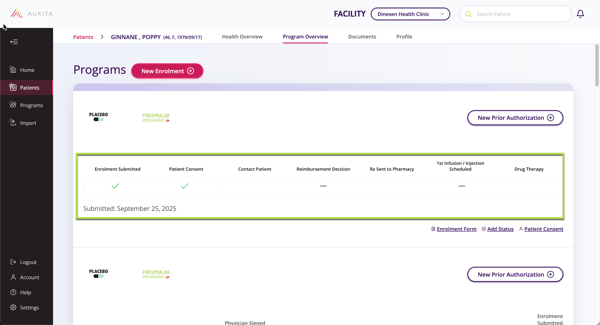 Screenshot showing the Patient Treatment Progress bar