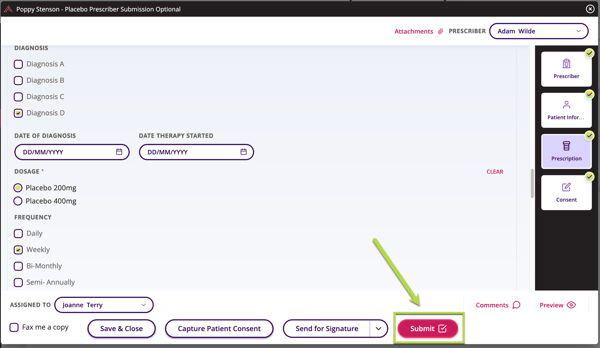 An in-progress enrolment that is ready to be submitted to the program without a signature