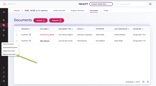Replace Document option is displayed from the ellipses