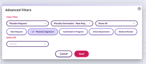 Advanced filters that allow a user to filter and narrow their search