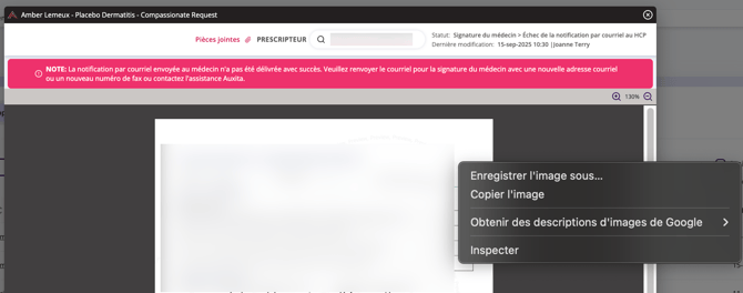 Un formulaire supplémentaire en mode aperçu où le clic droit de la souris a été effectué et où l'option « Enregistrer l'image sous » est visible. Un filigrane discret apparaît en arrière-plan.