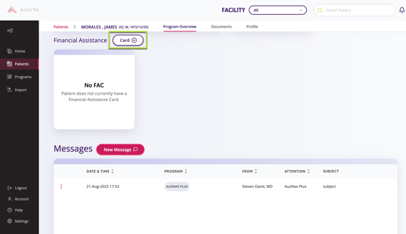 A screenshot showing where you must click in order to add the financial card details