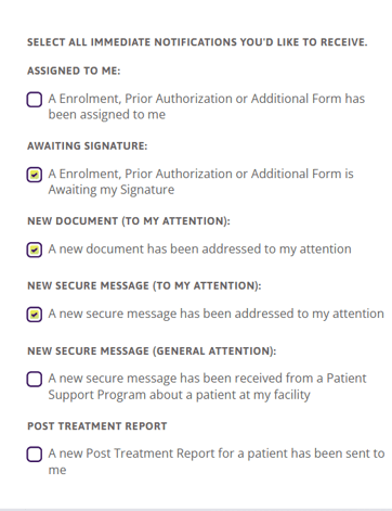 Notification preferences within Auxitas settings.