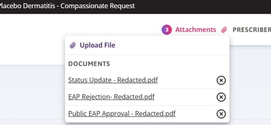 The Attachments button indicating 3 attachments have been selected and displaying the list of documents that are attached.&nbsp;