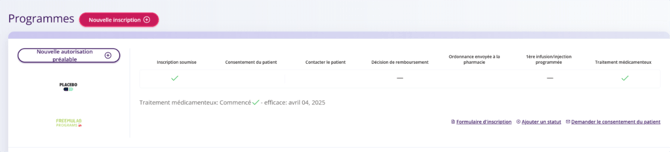 Barre d'état de progression du patient avec la date de commencement de la thérapie. 