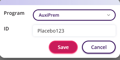 Program filled in and ID has been entered. Can press Save or Cancel