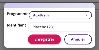 Le programme est rempli et l'identifiant a été saisi. Vous pouvez appuyer sur Enregistrer ou Annuler. 