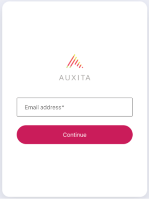 Screen capture of Auxita login screen to enter your email and password.