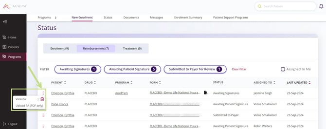 Download PA option displayed here